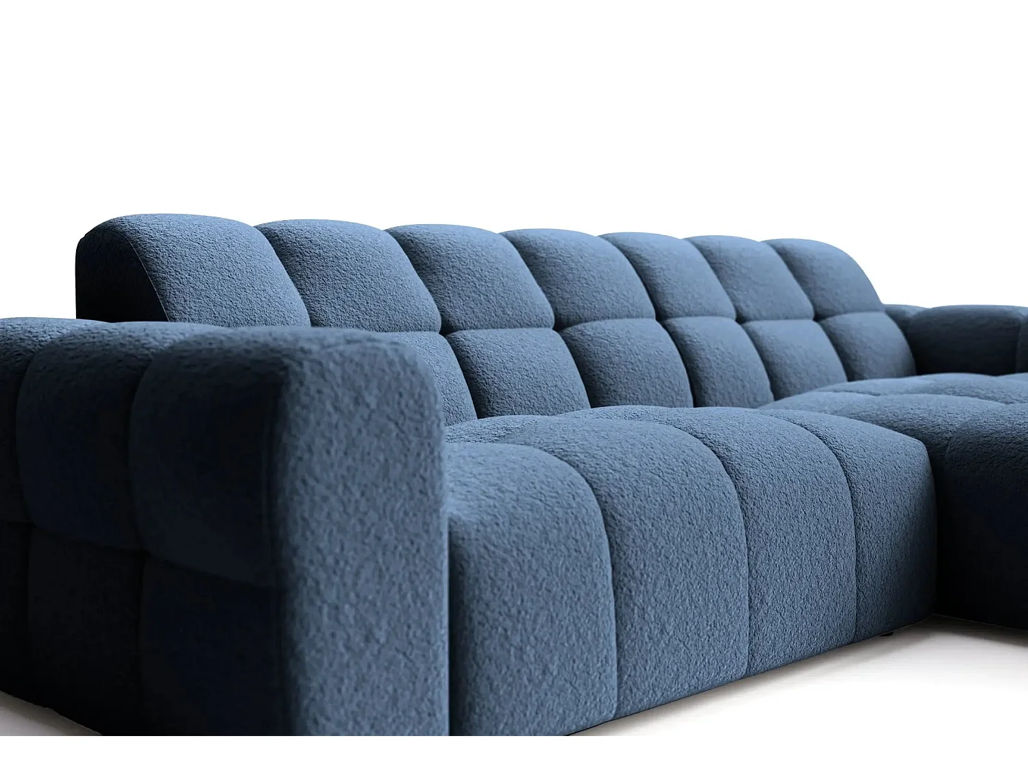 ALEXIA - Canapé d'angle tissu bouclette 4 places - Bleu - Gauche