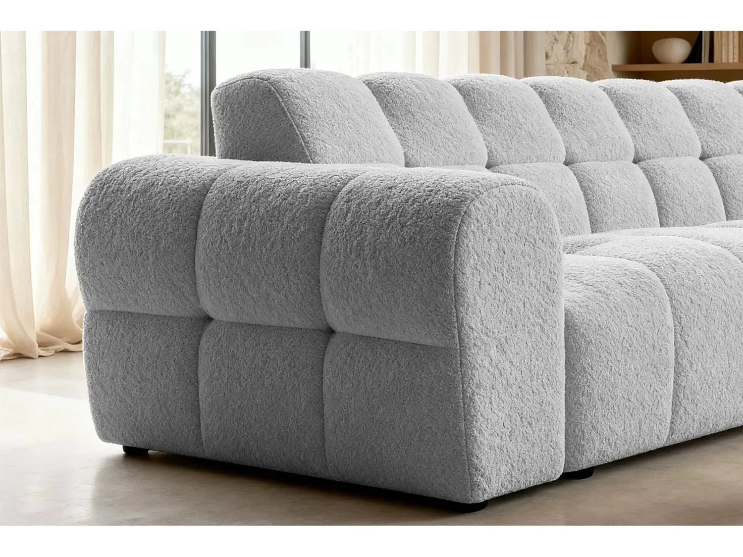 ALEXIA - Canapé d'angle tissu bouclette 4 places - Gris clair - Gauche