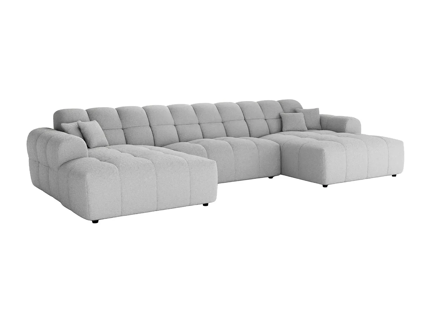 ALEXIA - Canapé panoramique tissu bouclette 5 places - Gris clair