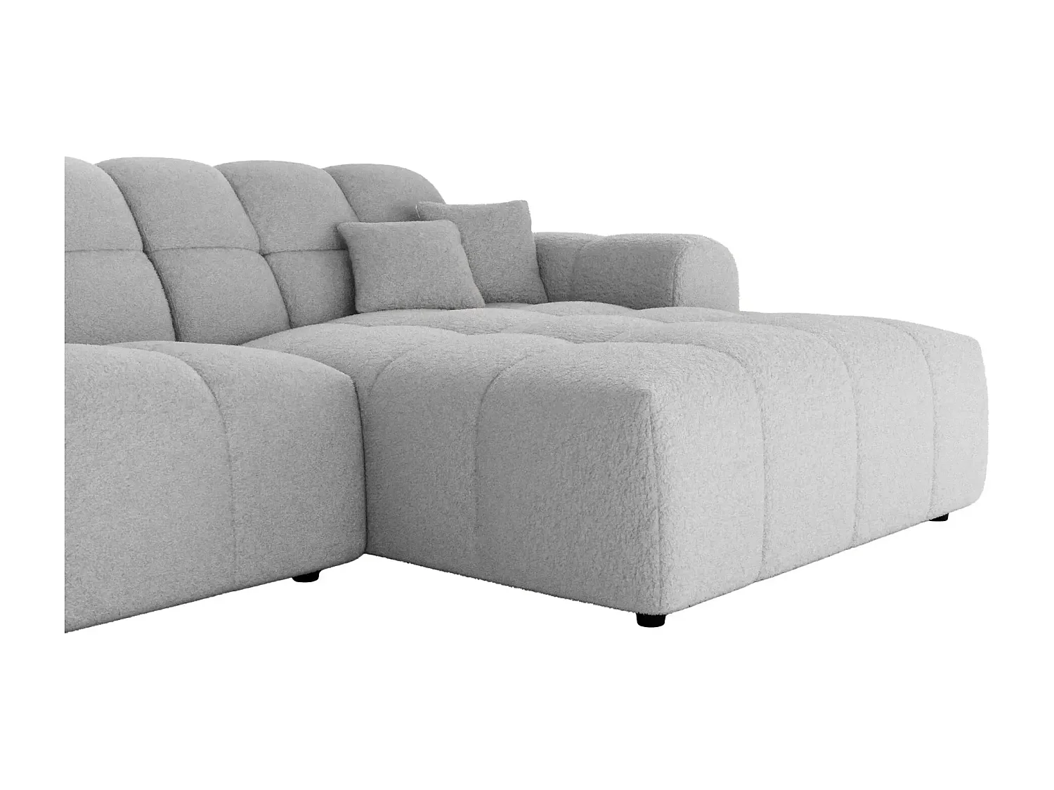 ALEXIA - Canapé panoramique tissu bouclette 5 places - Gris clair