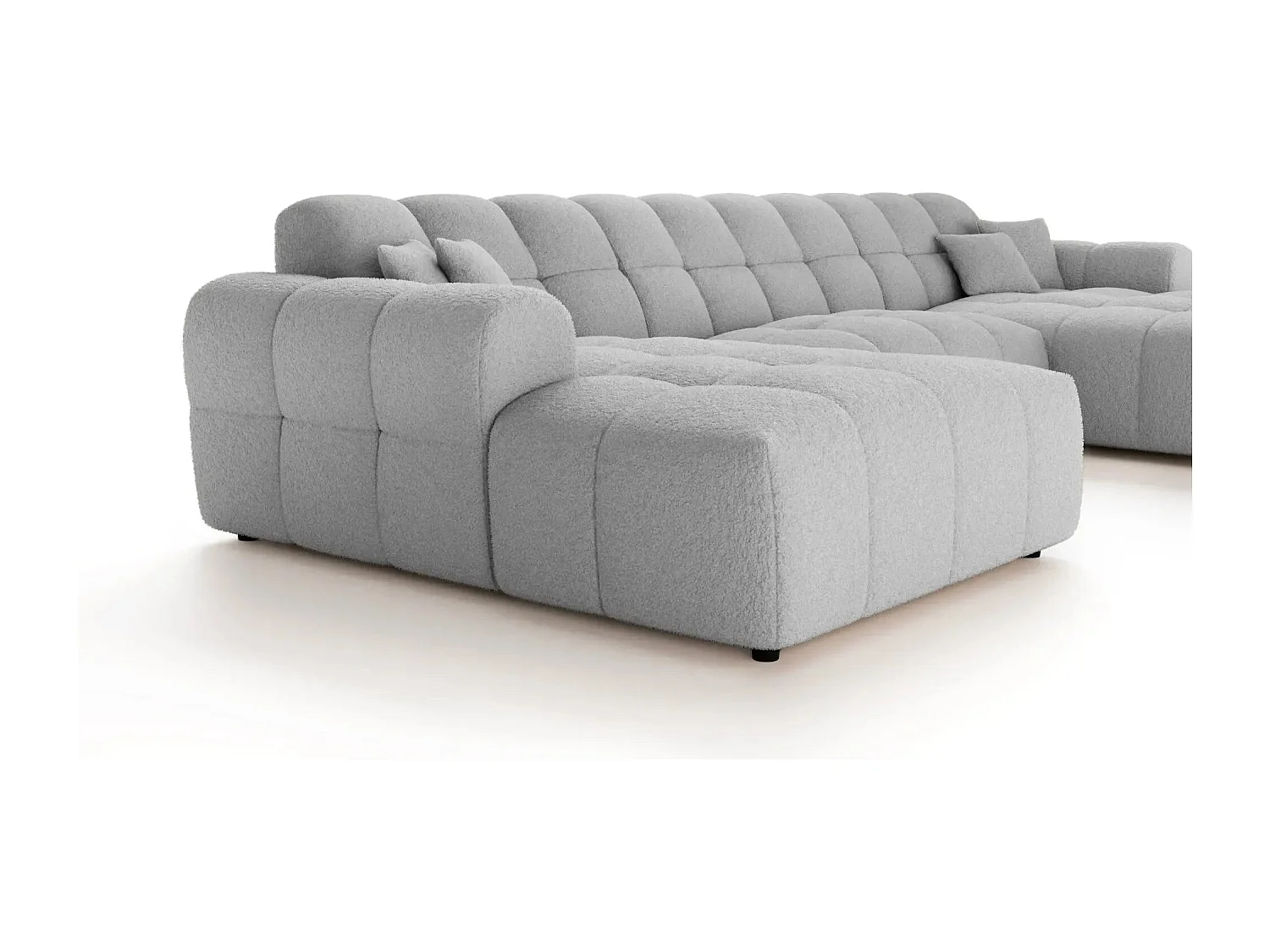 ALEXIA - Canapé panoramique tissu bouclette 5 places - Gris clair