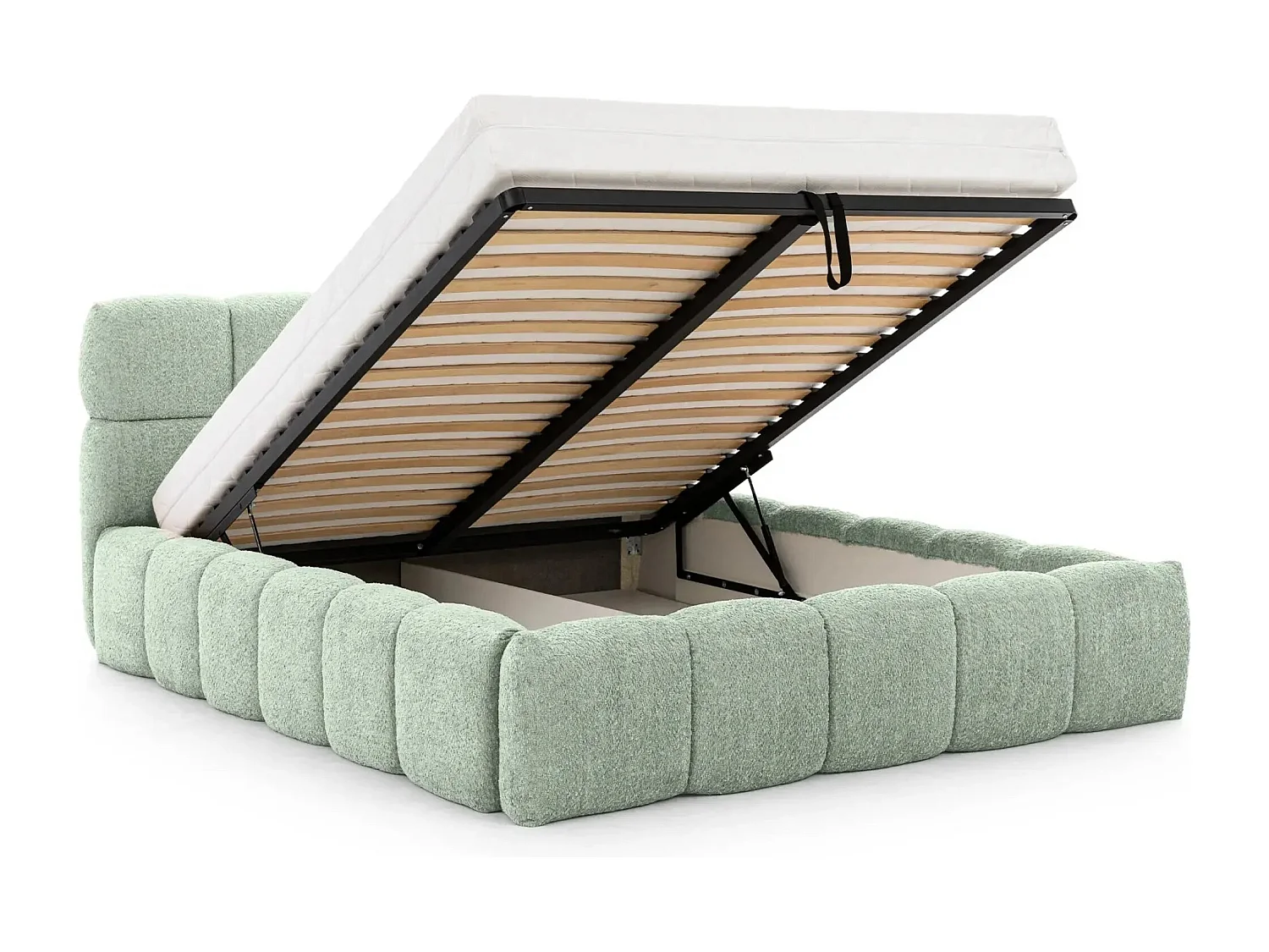 ELISE - Lit coffre tissu bouclette 180x200cm - Vert eau