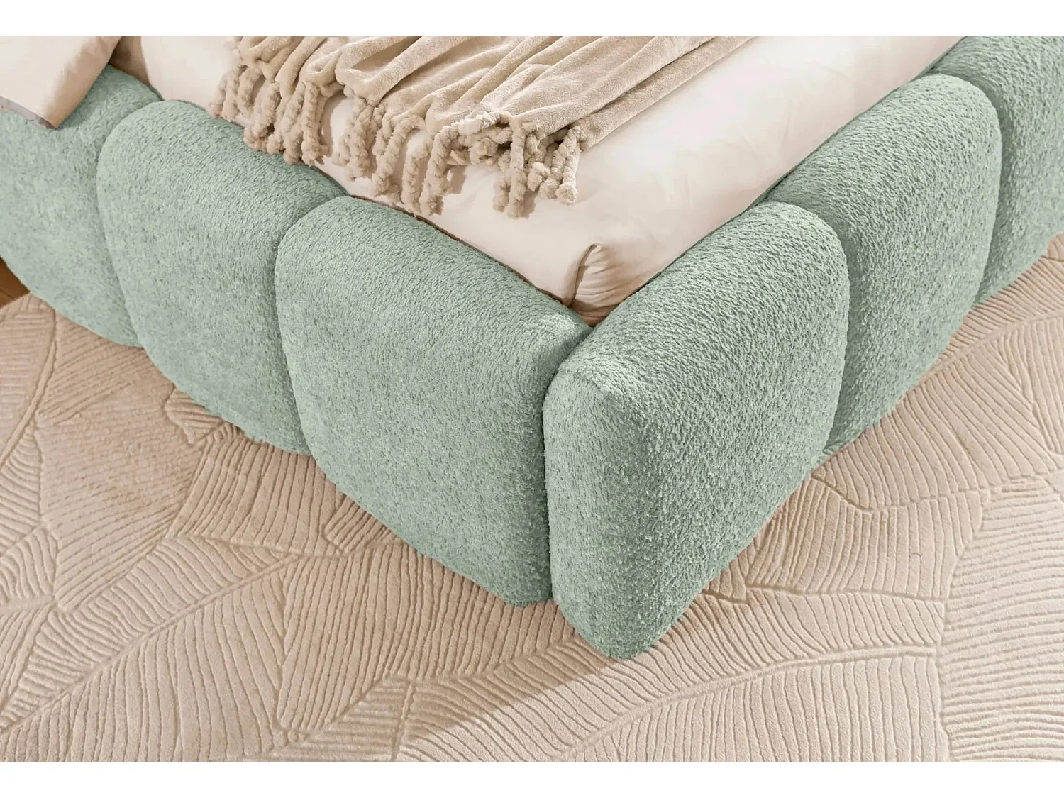 ELISE - Lit coffre tissu bouclette 180x200cm - Vert eau