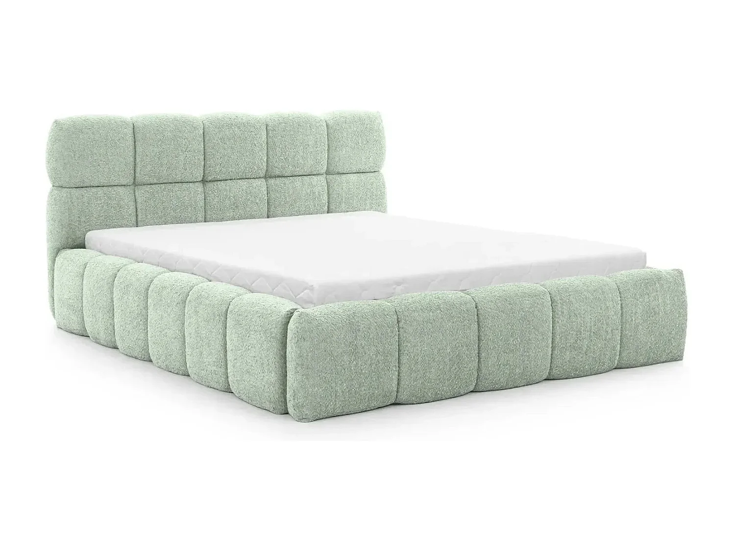 ELISE - Lit coffre tissu bouclette 180x200cm - Vert eau