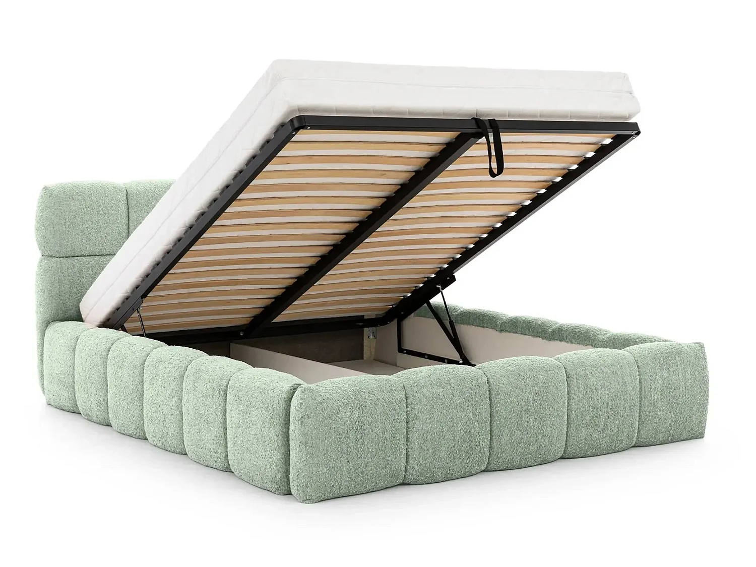 ELISE - Lit coffre tissu bouclette 180x200cm Vert eau