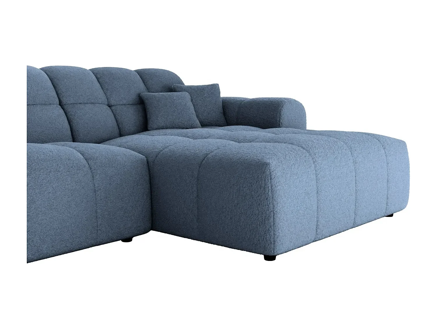 ALEXIA - Canapé panoramique tissu bouclette 5 places - Bleu