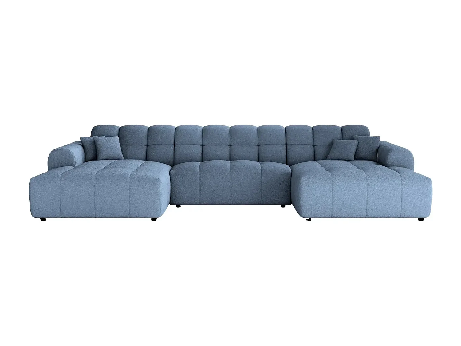 ALEXIA - Canapé panoramique tissu bouclette 5 places - Bleu