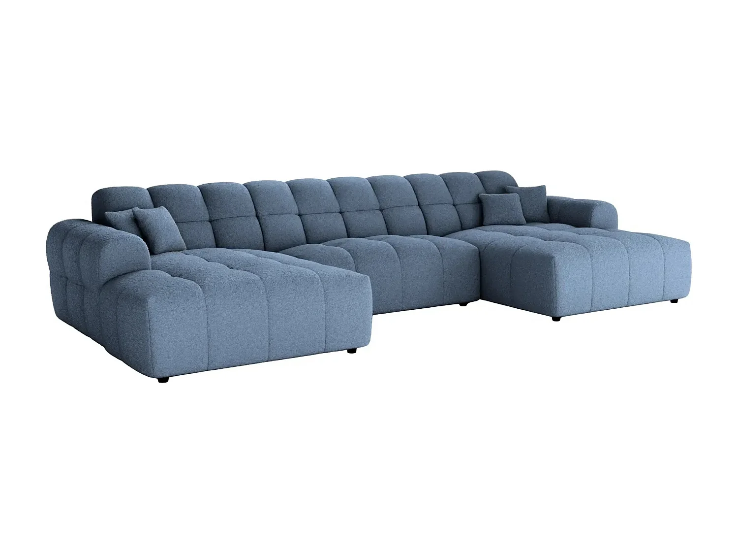 ALEXIA - Canapé panoramique tissu bouclette 5 places - Bleu