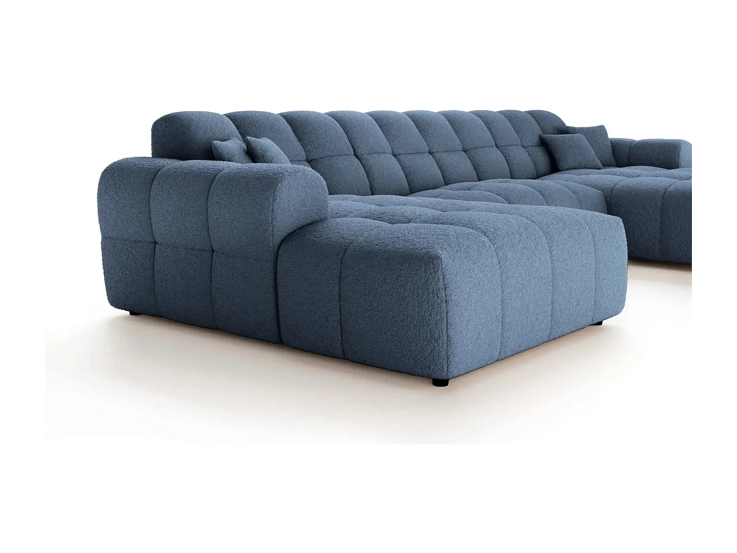 ALEXIA - Canapé panoramique tissu bouclette 5 places - Bleu