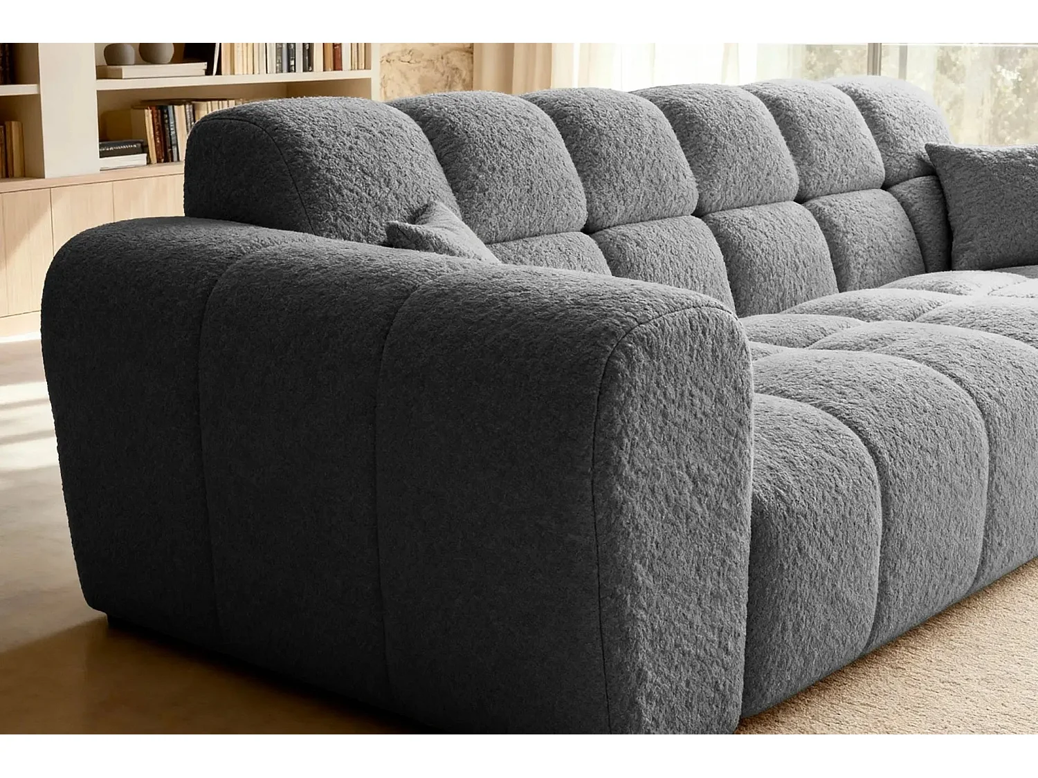 ALEXIA - Canapé droit tissu bouclette 3 places - Gris foncé