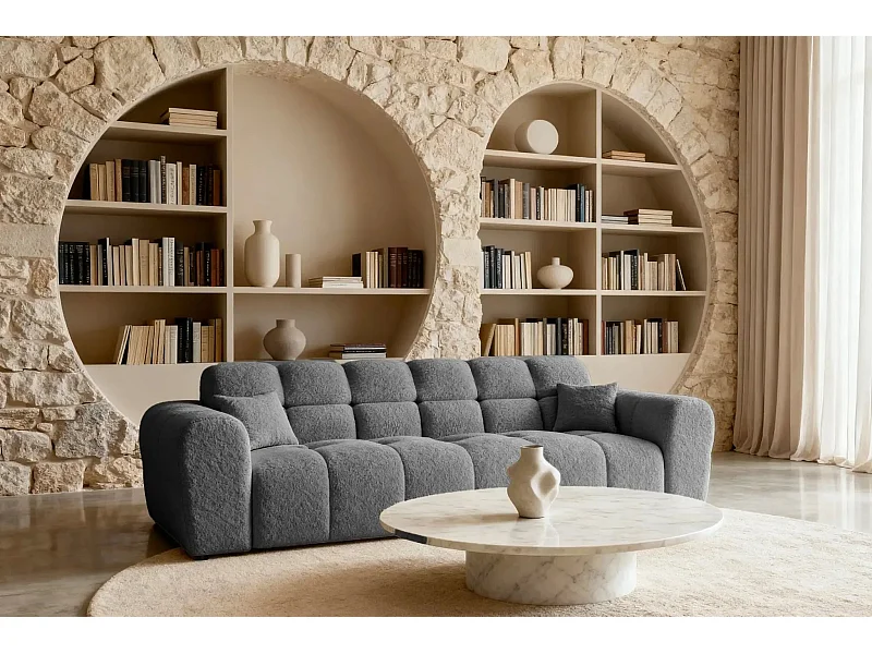 ALEXIA - Canapé droit tissu bouclette 3 places - Gris foncé