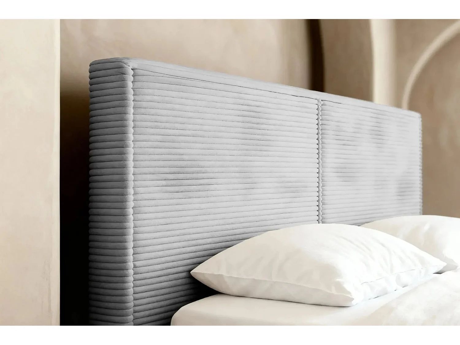 ELOISE - Lit coffre velours côtelé 180x200cm - Gris clair