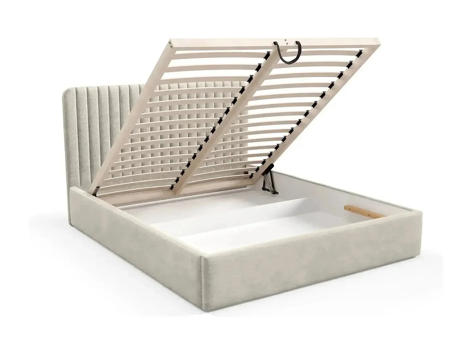 JEANNE - Lit coffre tissu velours 140x200cm - Beige