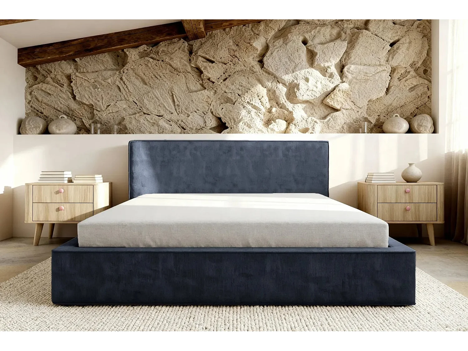 JOSEPHINE - Lit coffre 160x200cm - Bleu