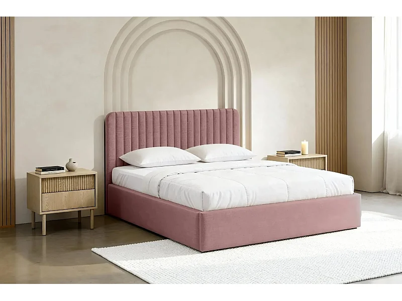JEANNE - Lit coffre tissu velours 180x200cm - Rose