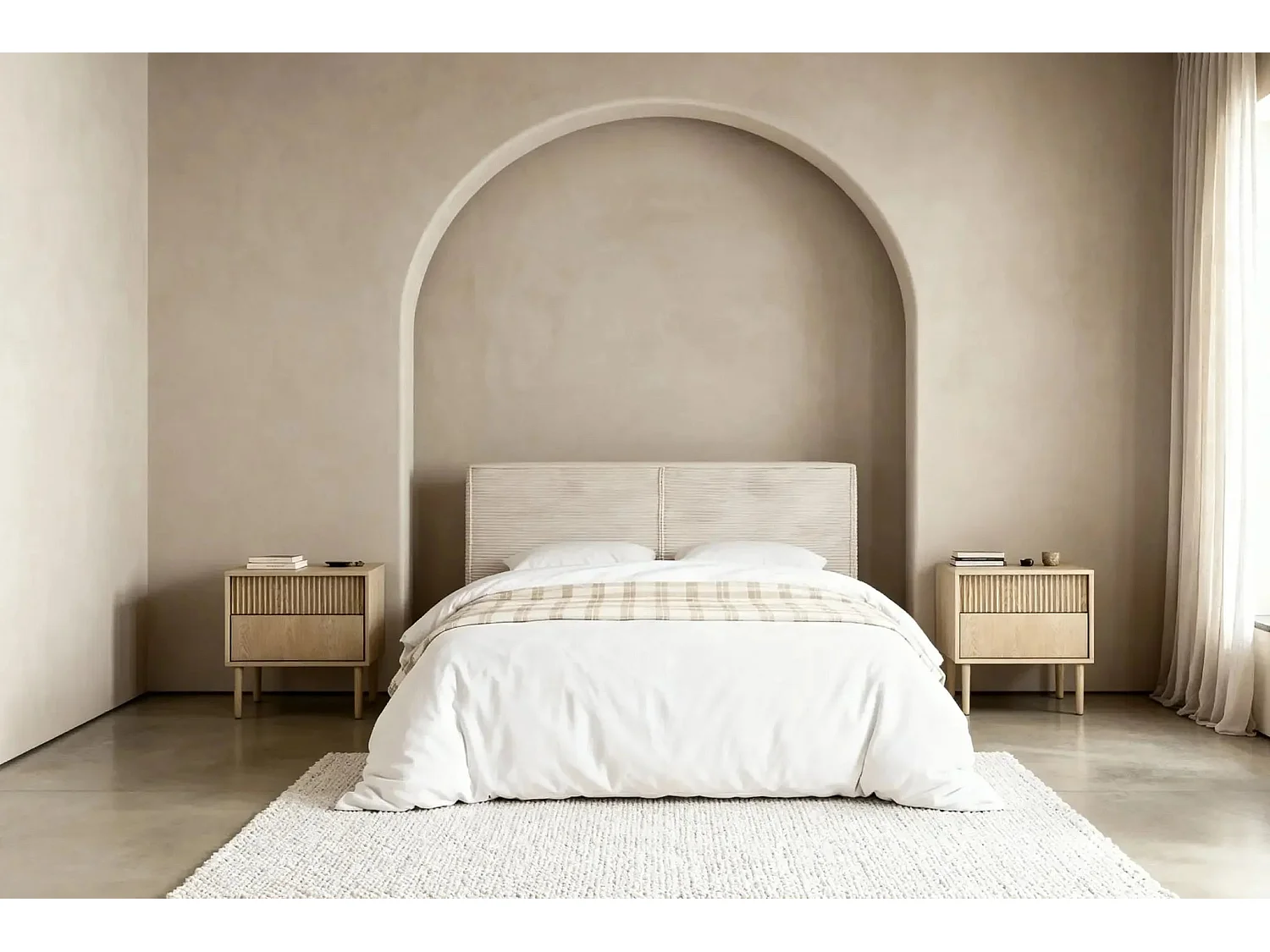 ELOISE - Lit coffre velours côtelé 160x200cm - Beige