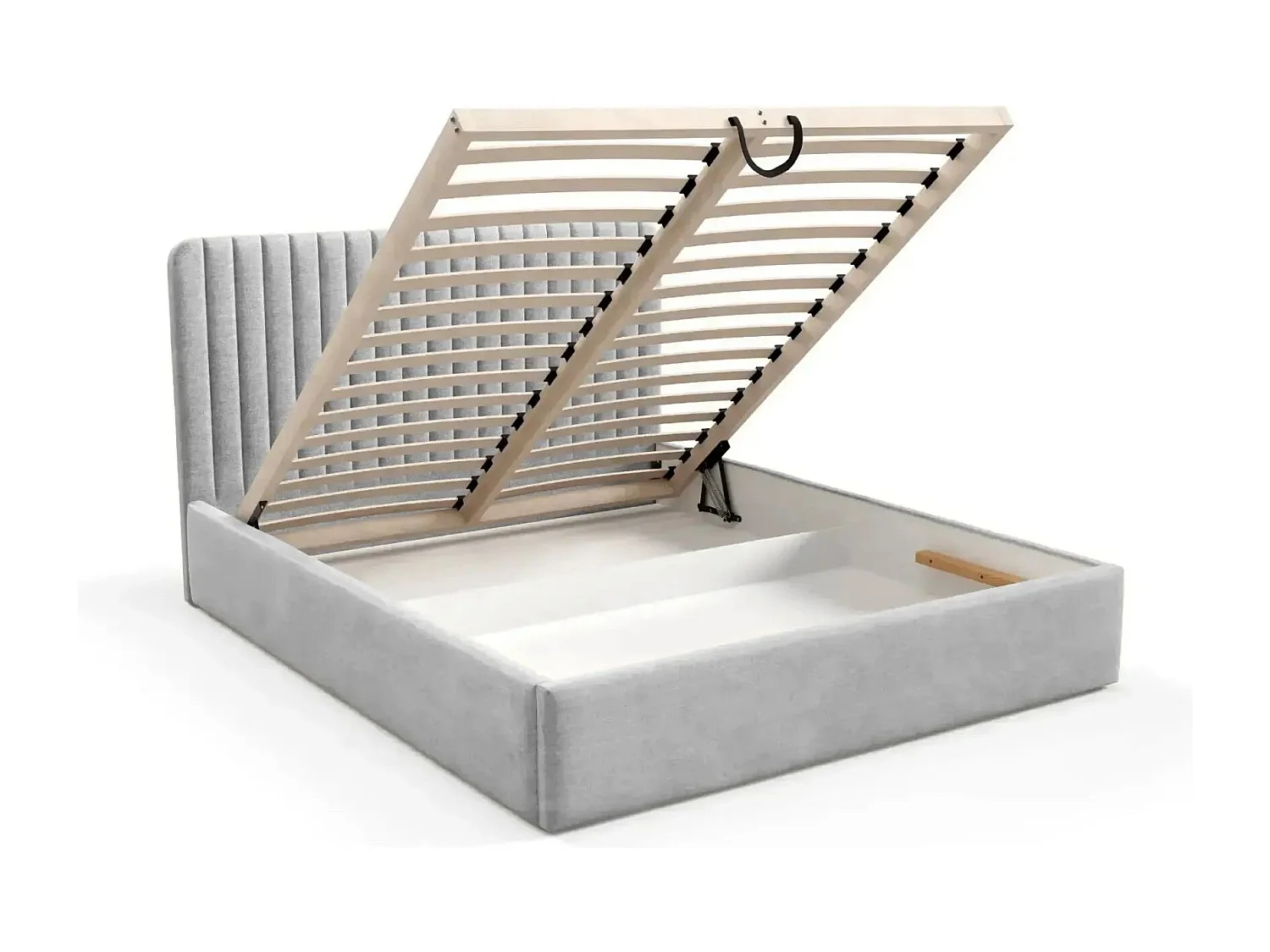 JEANNE - Lit coffre tissu velours 160x200cm - Gris clair