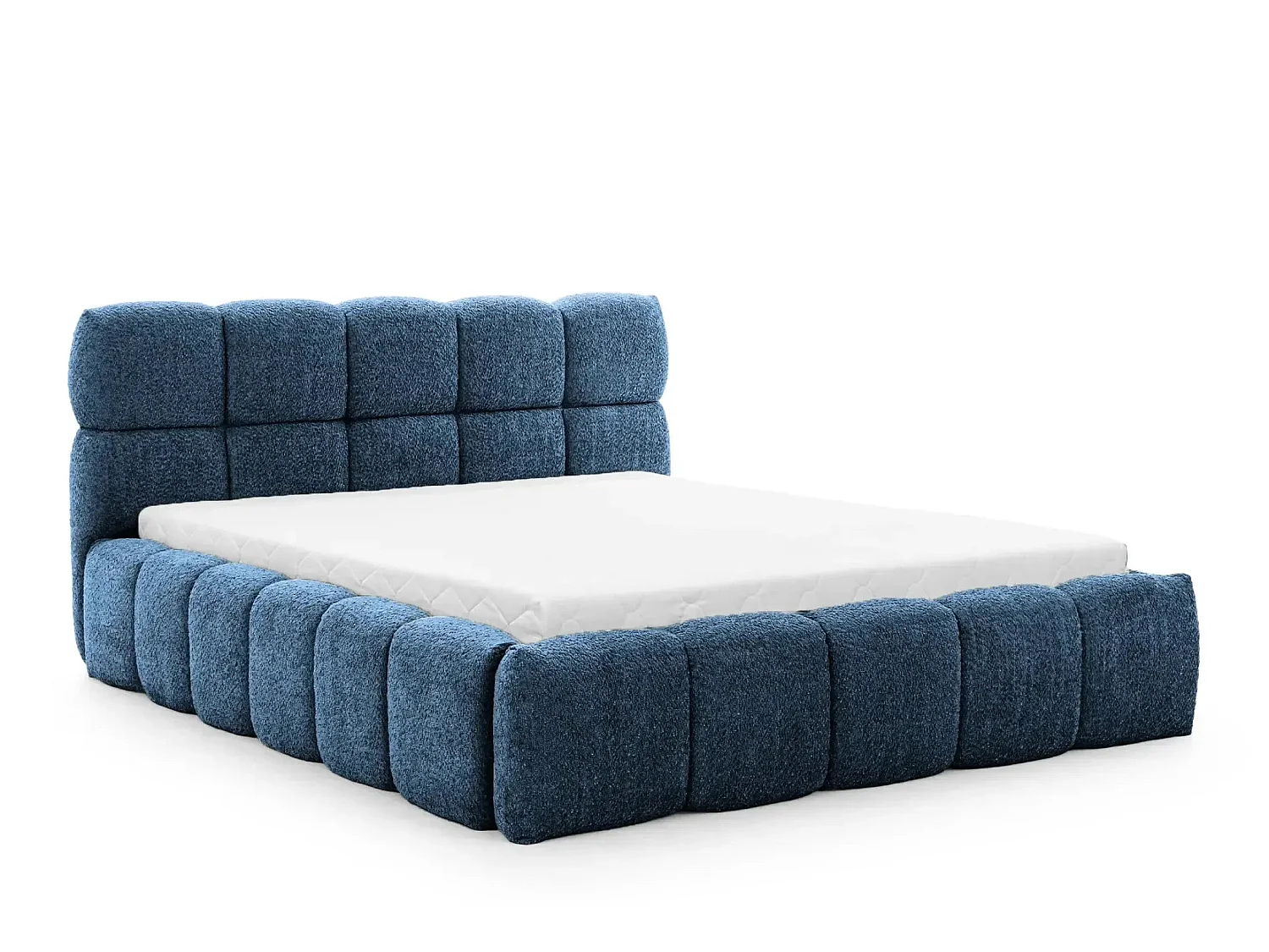ELISE - Lit coffre tissu bouclette 160x200cm Bleu foncé