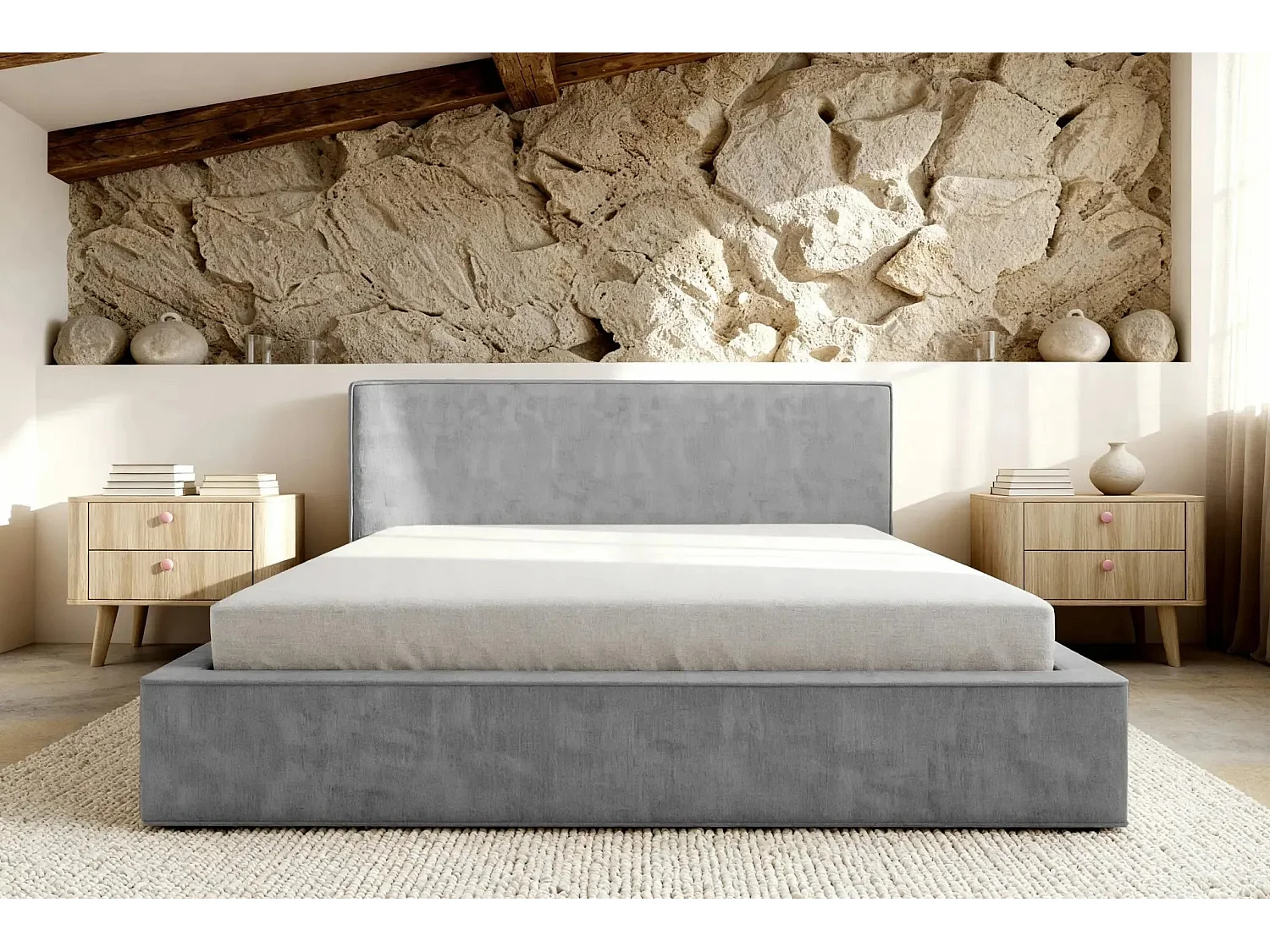 JOSEPHINE - Lit coffre 180x200cm - Gris clair