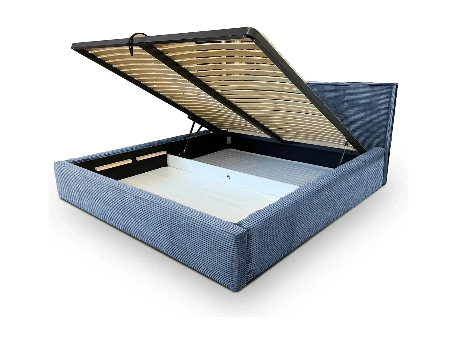 ELOISE - Lit coffre velours côtelé 140x200cm - Bleu