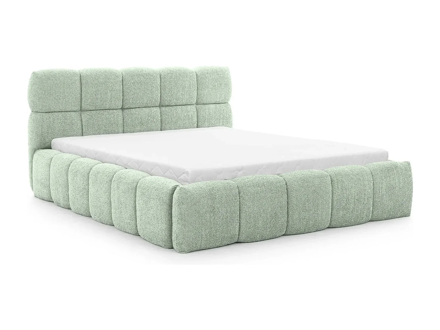 ELISE - Lit coffre tissu bouclette 160x200cm - Vert eau
