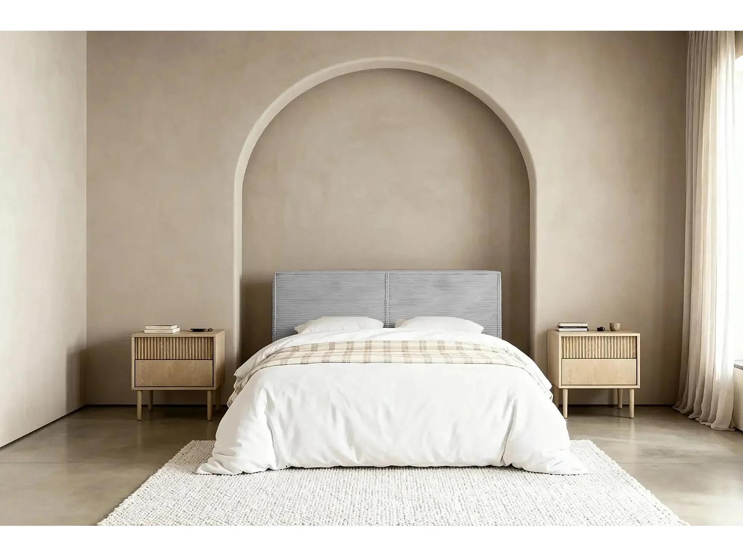 ELOISE - Lit coffre velours côtelé 140x200cm - Gris clair