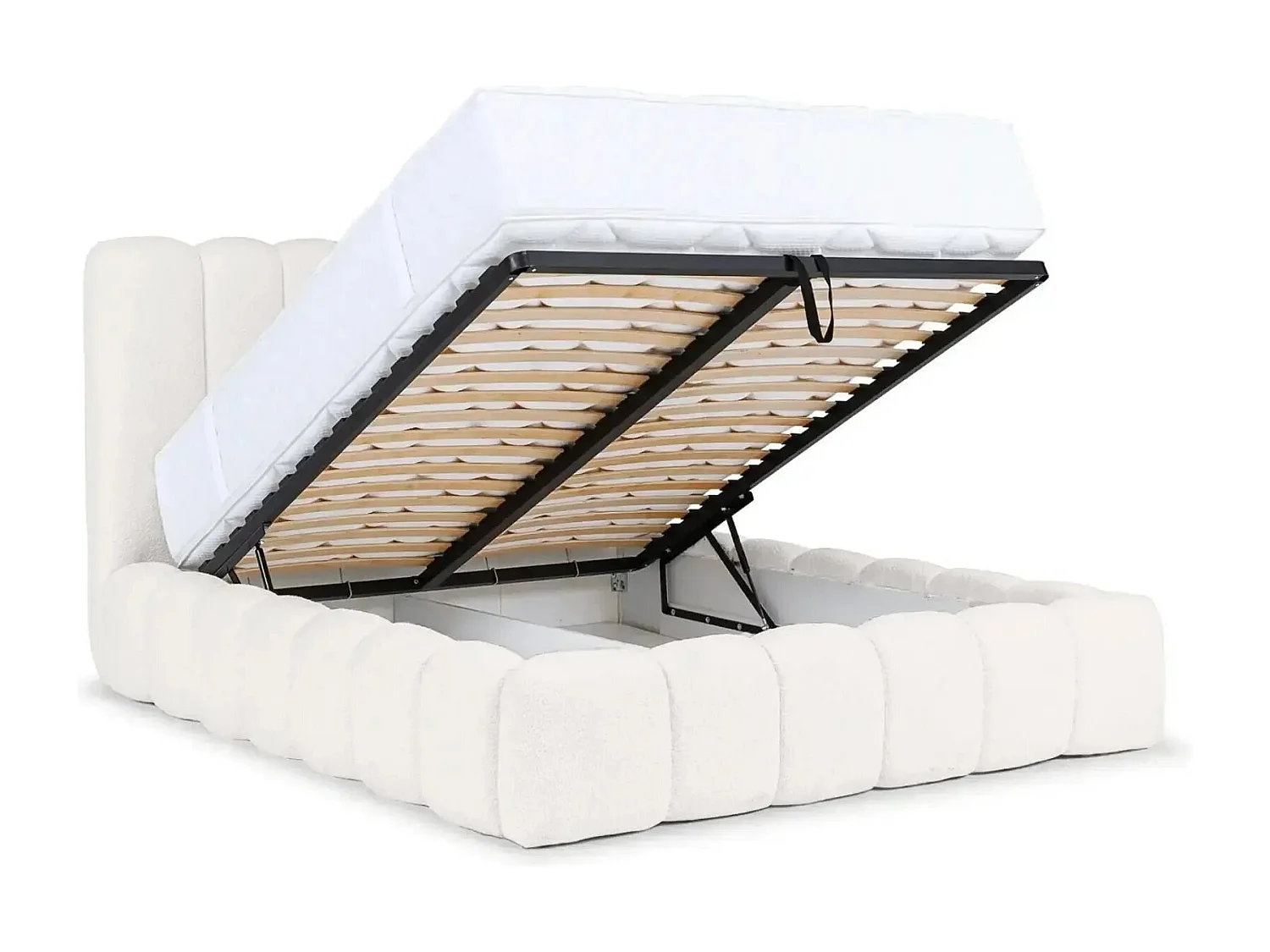 GARANCE - Lit coffre tissu chenille 160x200cm - Blanc