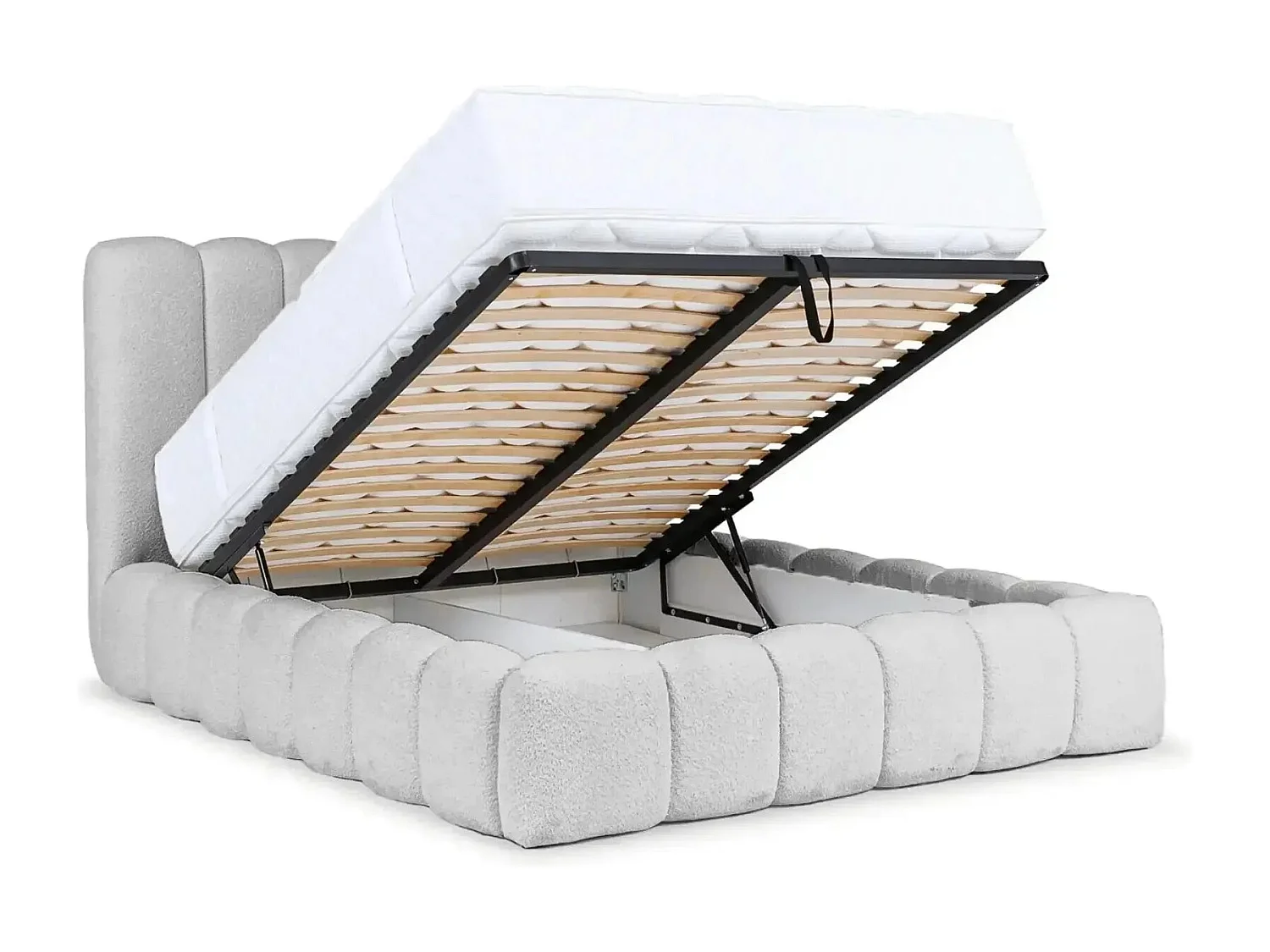 GARANCE - Lit coffre tissu chenille 160x200cm - Gris clair