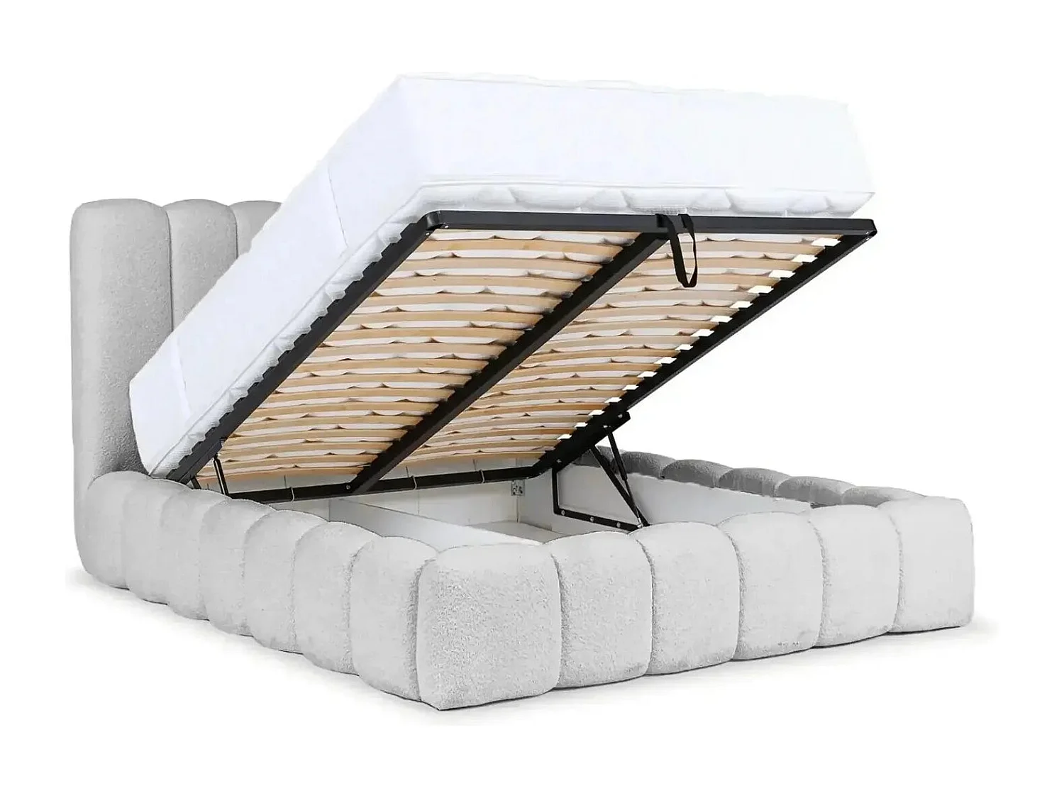 GARANCE - Lit coffre tissu chenille 160x200cm - Gris clair