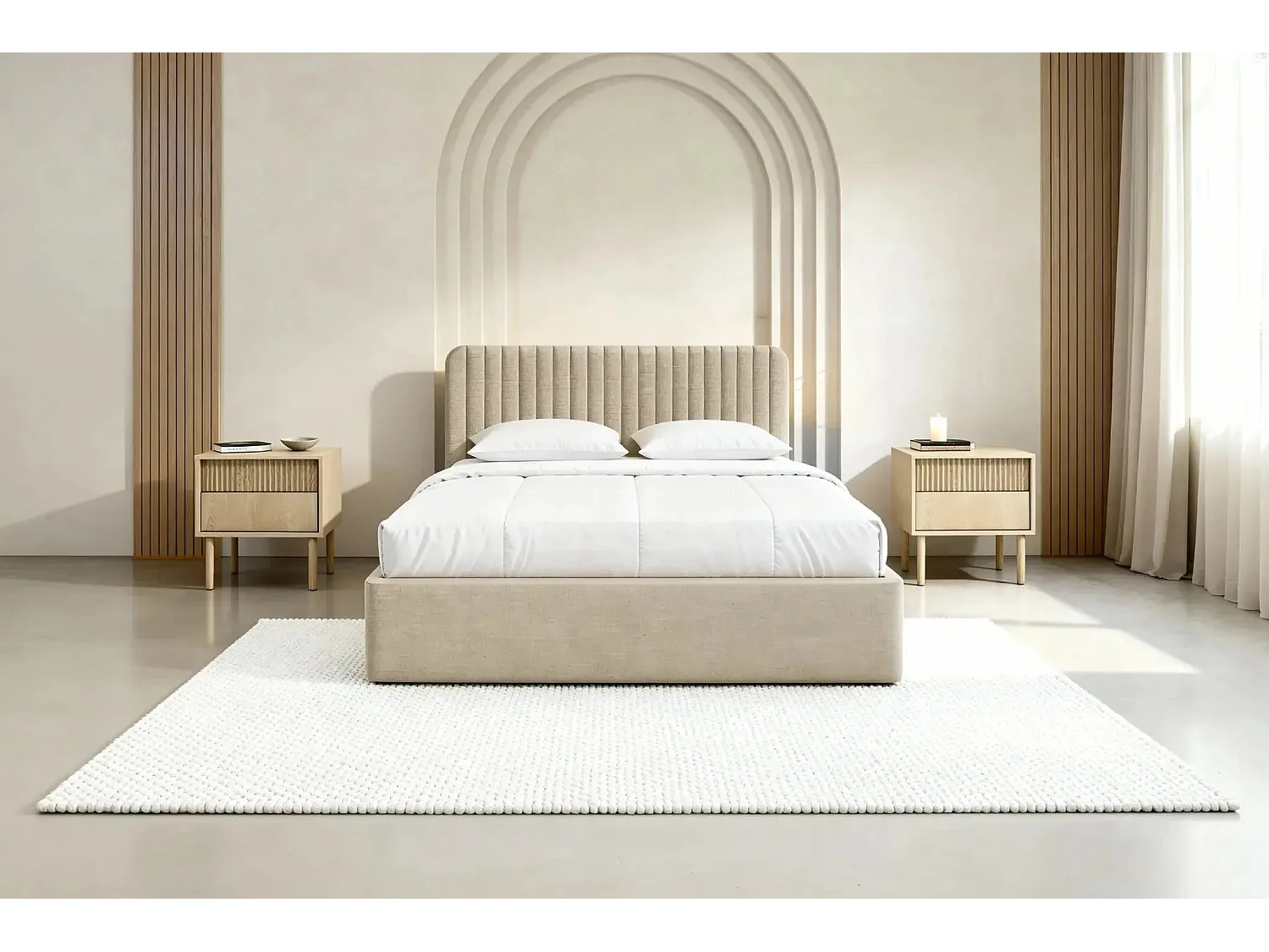 JEANNE - Lit coffre tissu velours 180x200cm - Beige