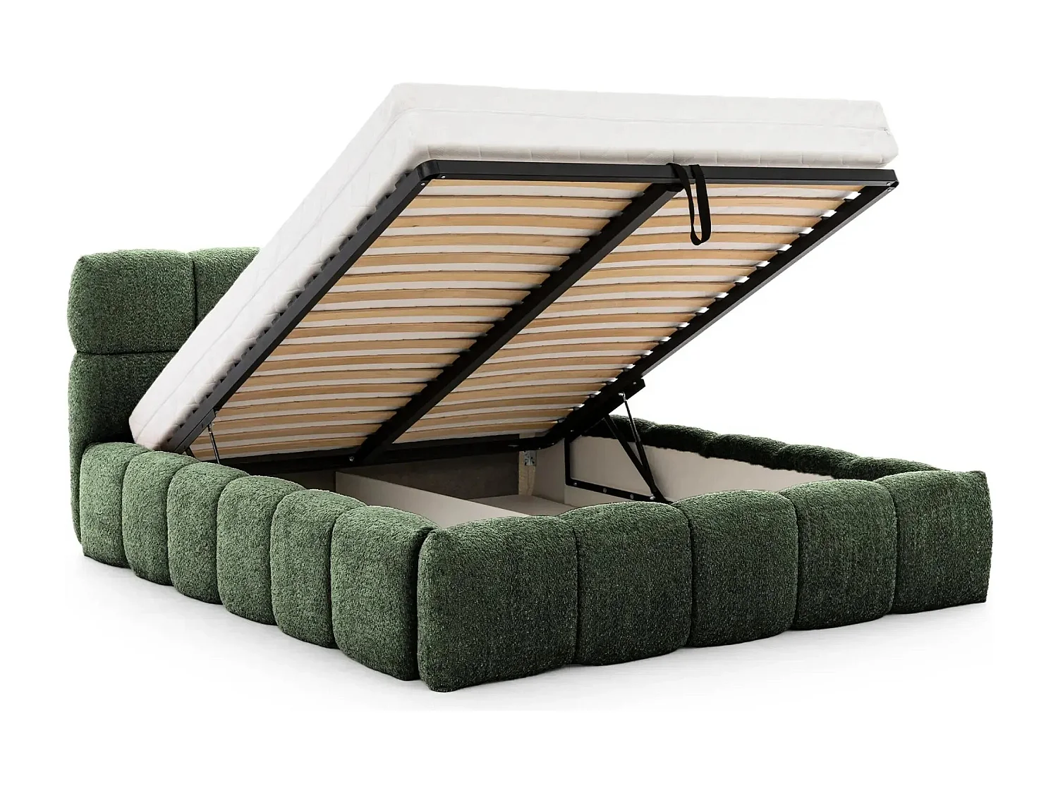 ELISE - Lit coffre tissu bouclette 180x200cm - Vert