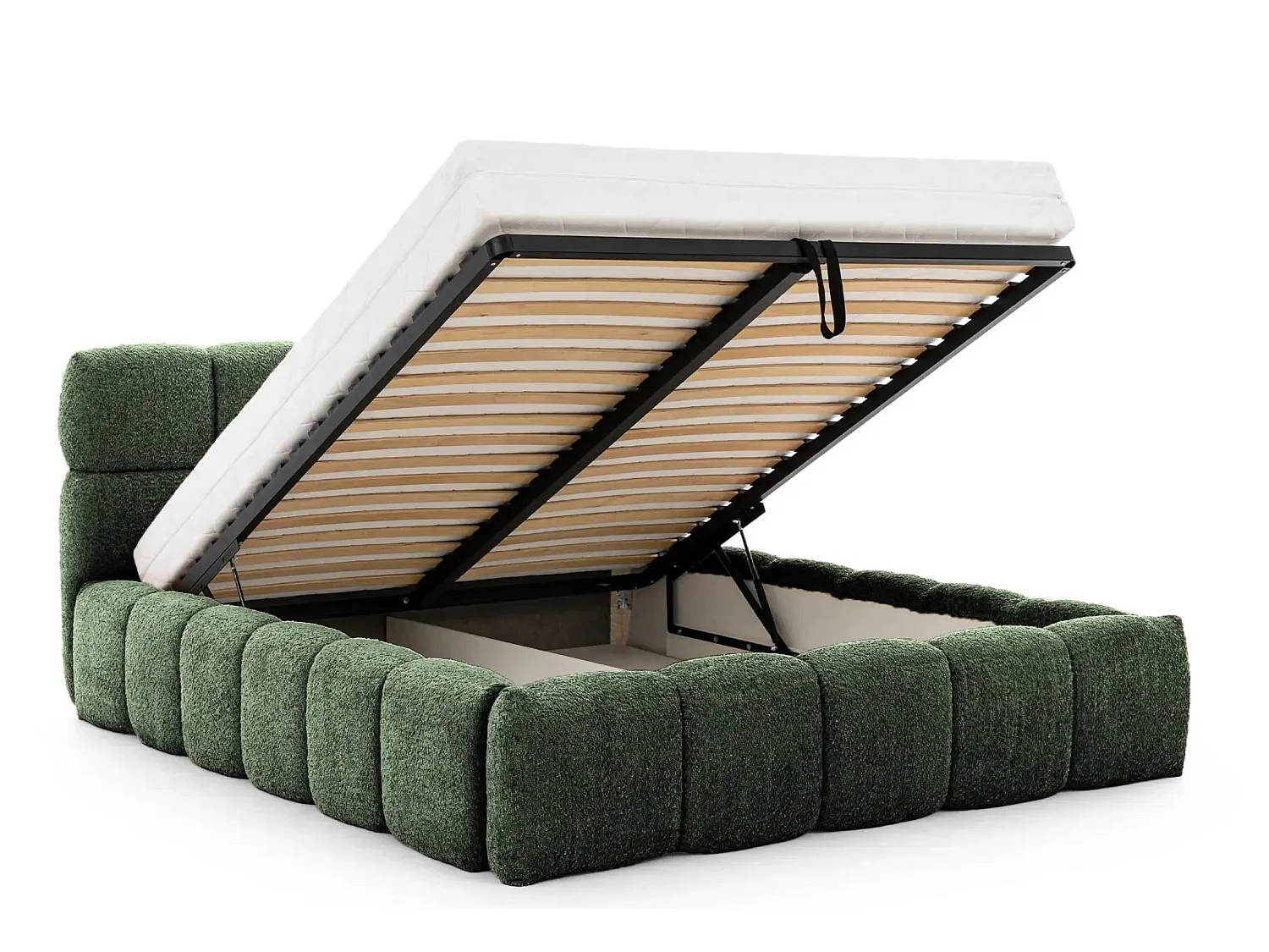 ELISE - Lit coffre tissu bouclette 180x200cm Vert