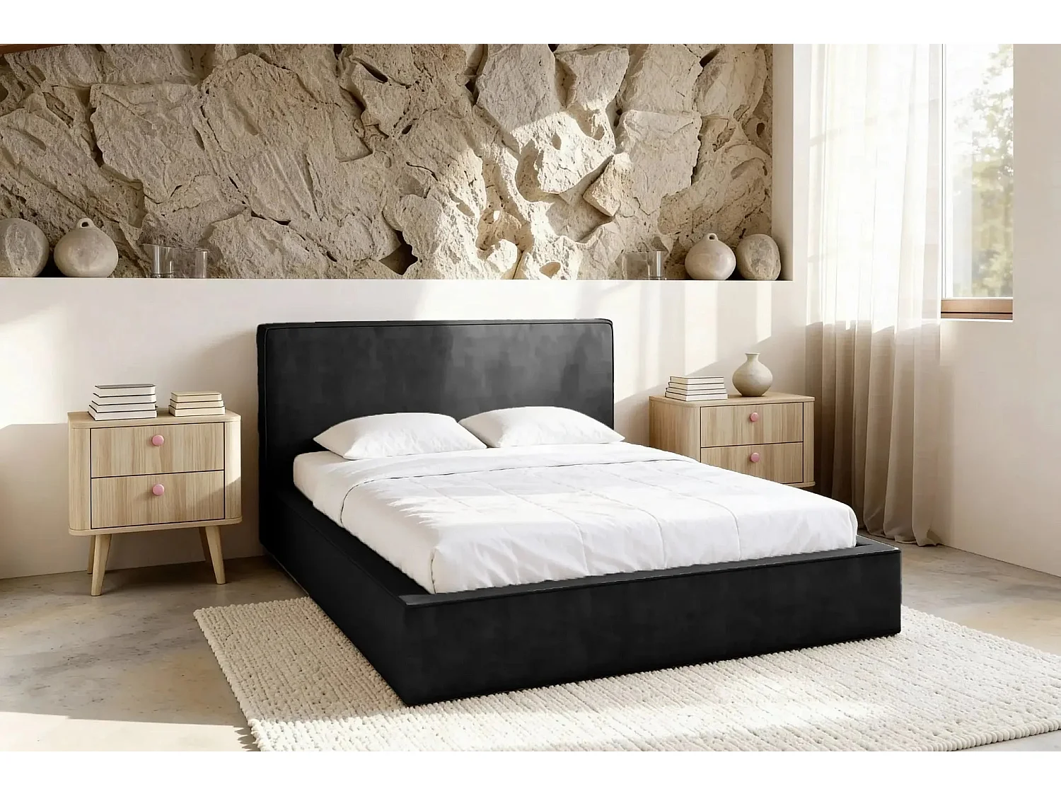 JOSEPHINE - Lit coffre 160x200cm - Noir