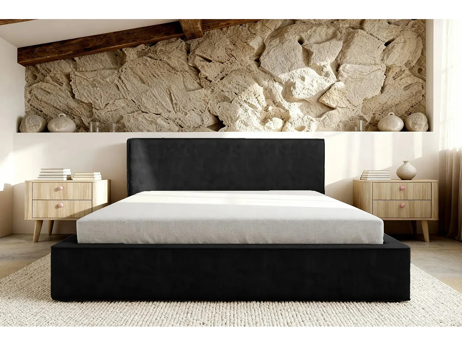 JOSEPHINE - Lit coffre 160x200cm - Noir