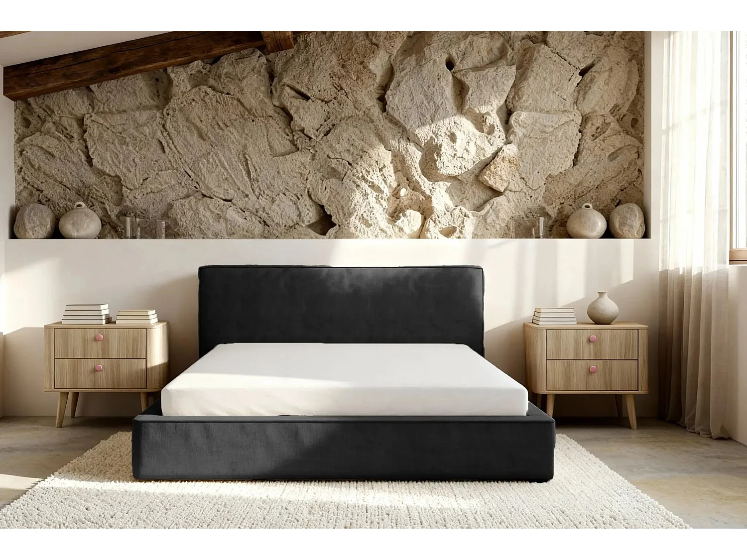 JOSEPHINE - Lit coffre 160x200cm - Noir