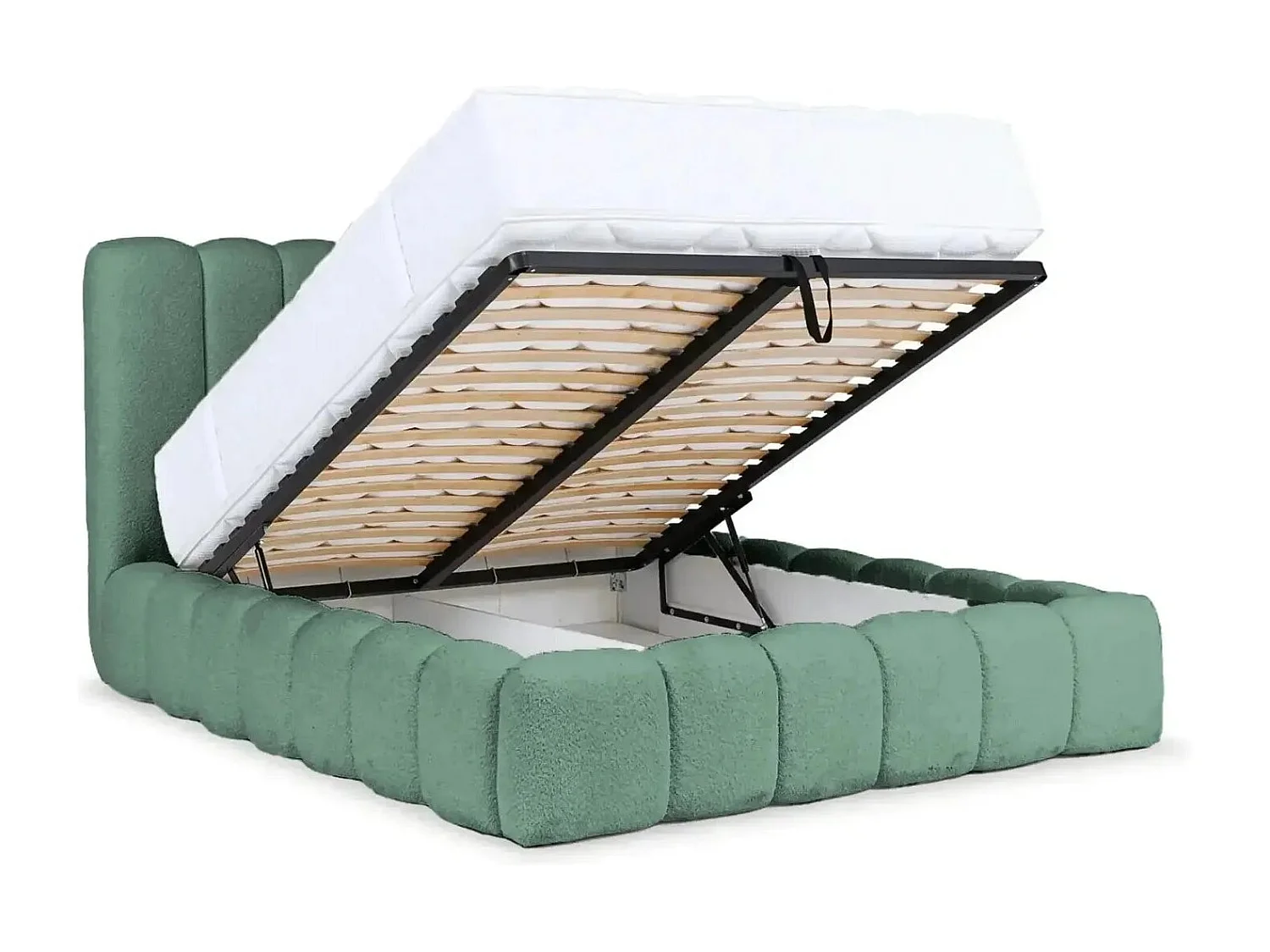 GARANCE - Lit coffre tissu chenille 180x200cm - Vert