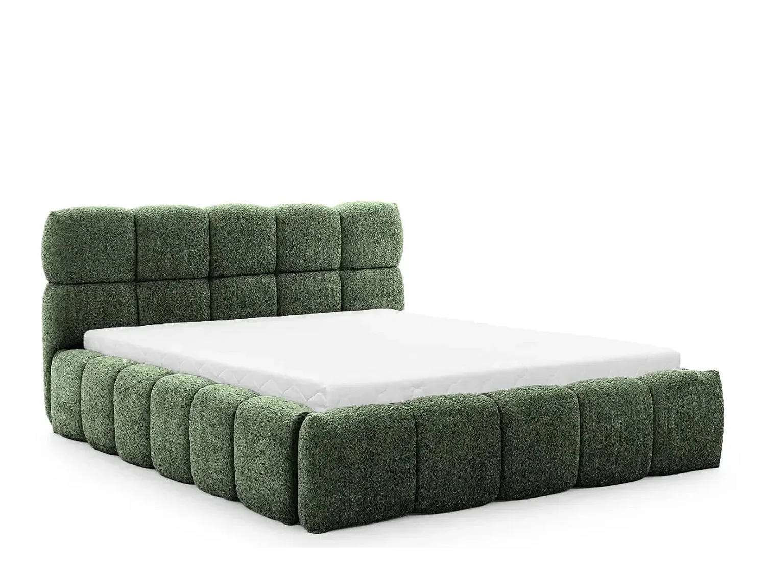 ELISE - Lit coffre tissu bouclette 160x200cm Vert