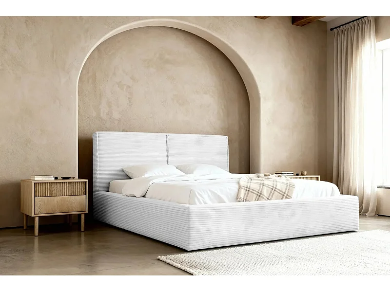 ELOISE - Lit coffre velours côtelé 160x200cm - Blanc