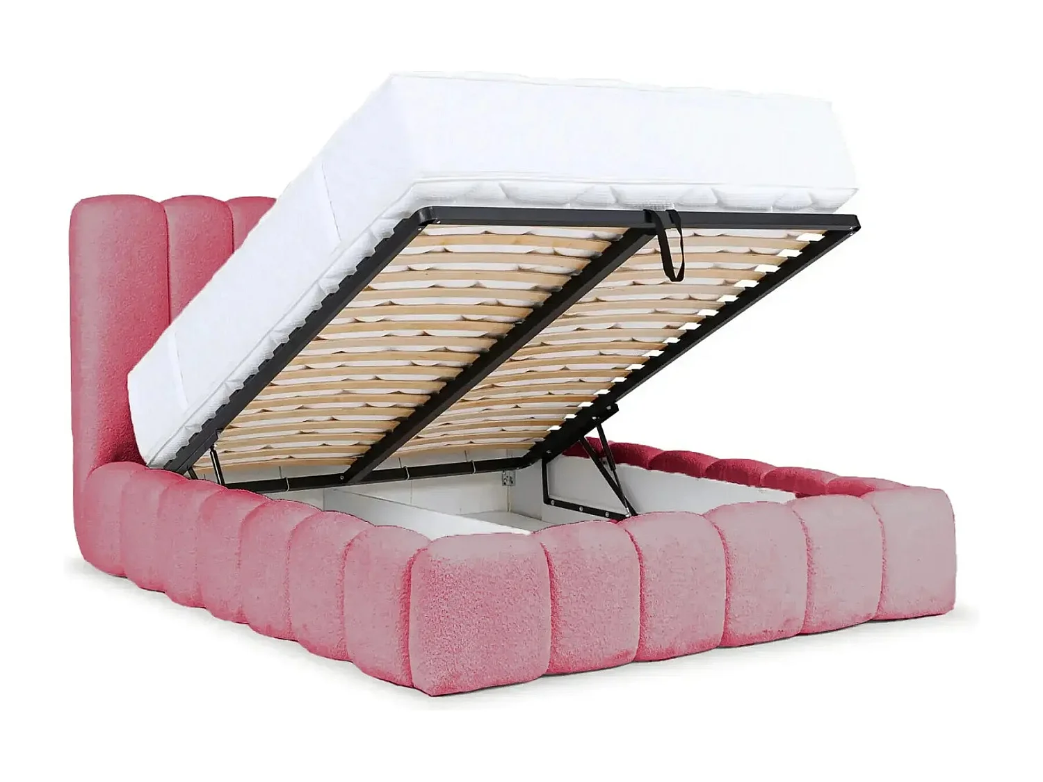 GARANCE - Lit coffre tissu chenille 140x200cm - Rose foncé