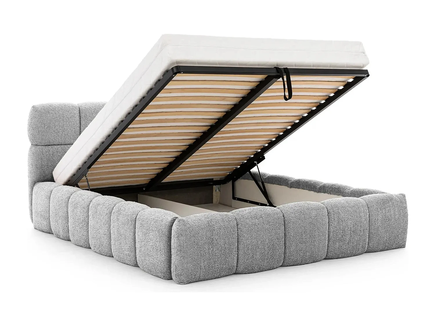 ELISE - Lit coffre tissu bouclette 160x200cm - Gris clair