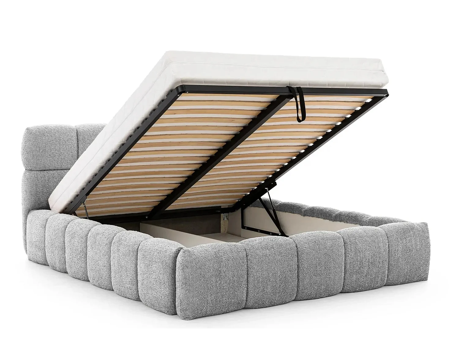 ELISE - Lit coffre tissu bouclette 160x200cm Gris clair