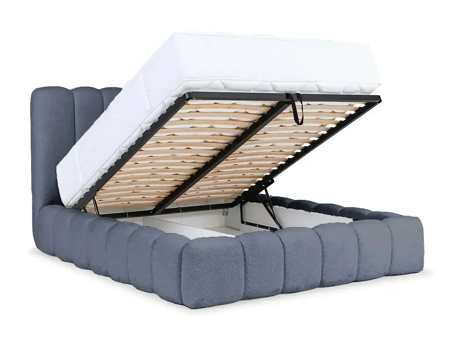 GARANCE - Lit coffre tissu chenille 160x200cm - Bleu