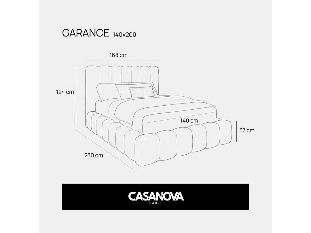 GARANCE - Lit coffre tissu chenille 160x200cm - Bleu