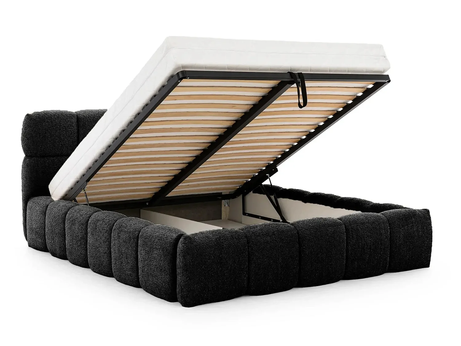 ELISE - Lit coffre tissu bouclette 180x200cm Noir