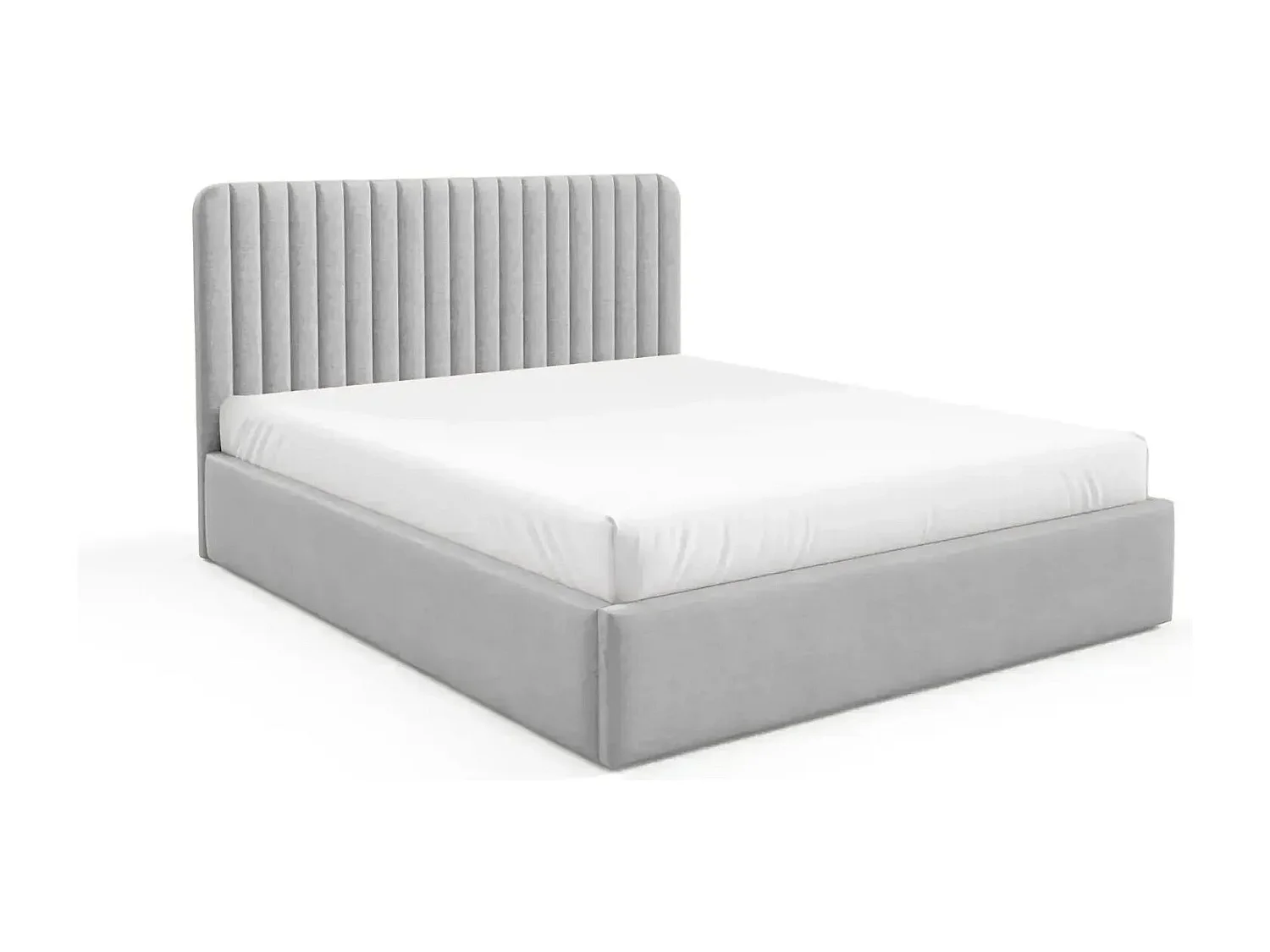 JEANNE - Lit coffre tissu velours 180x200cm - Gris clair