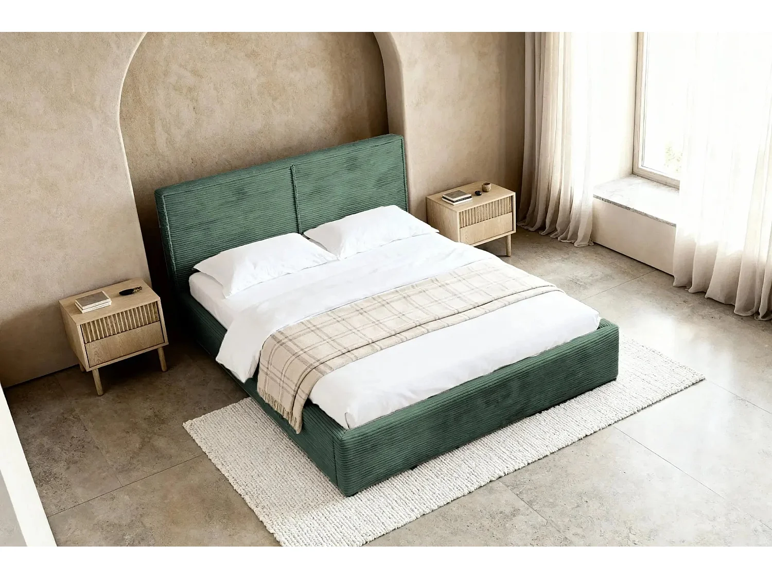 ELOISE - Lit coffre velours côtelé 140x200cm - Vert