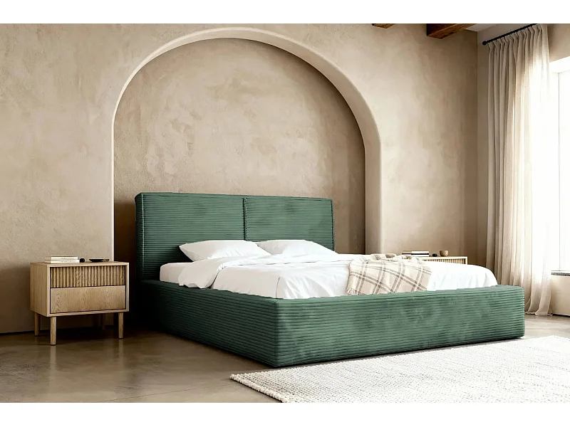 ELOISE - Lit coffre velours côtelé 140x200cm - Vert