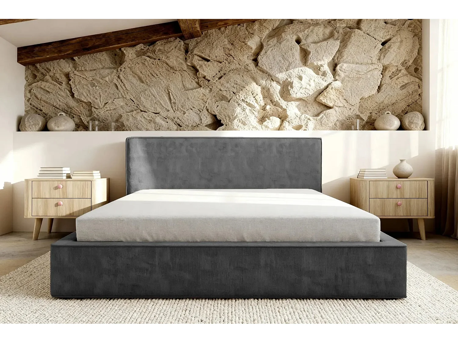 JOSEPHINE - Lit coffre 180x200cm - Gris foncé