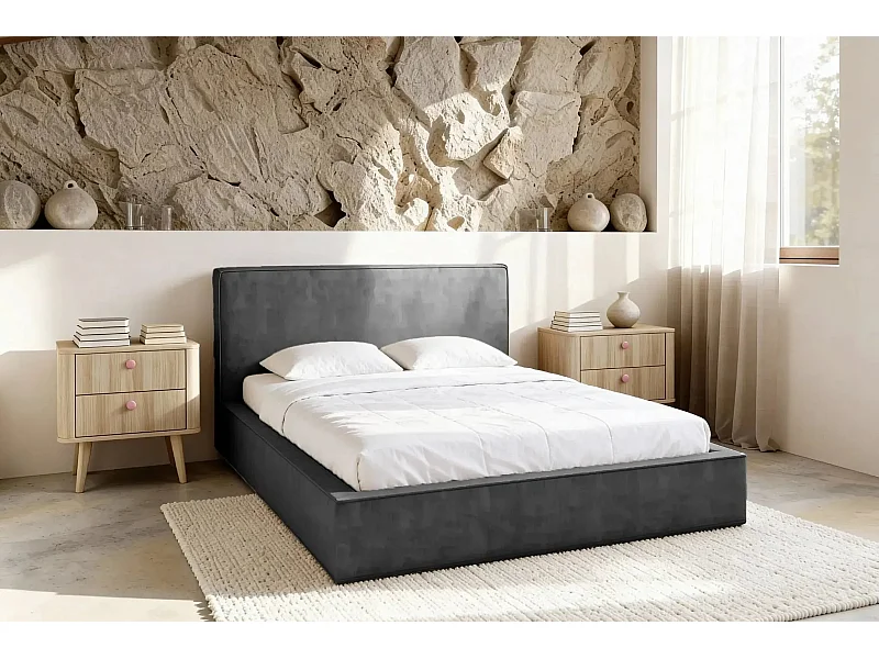 JOSEPHINE - Lit coffre 180x200cm - Gris foncé