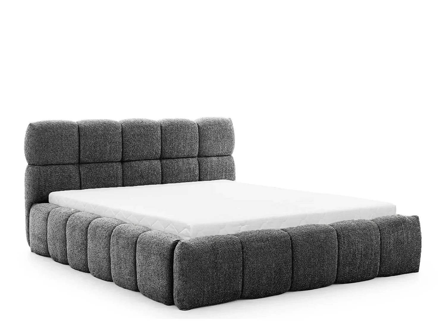 ELISE - Lit coffre tissu bouclette 180x200cm Gris foncé